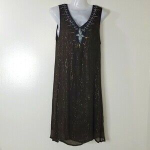 Brown & gold dress size small Boho Beach Travel Cute Tunic Hippie India‎